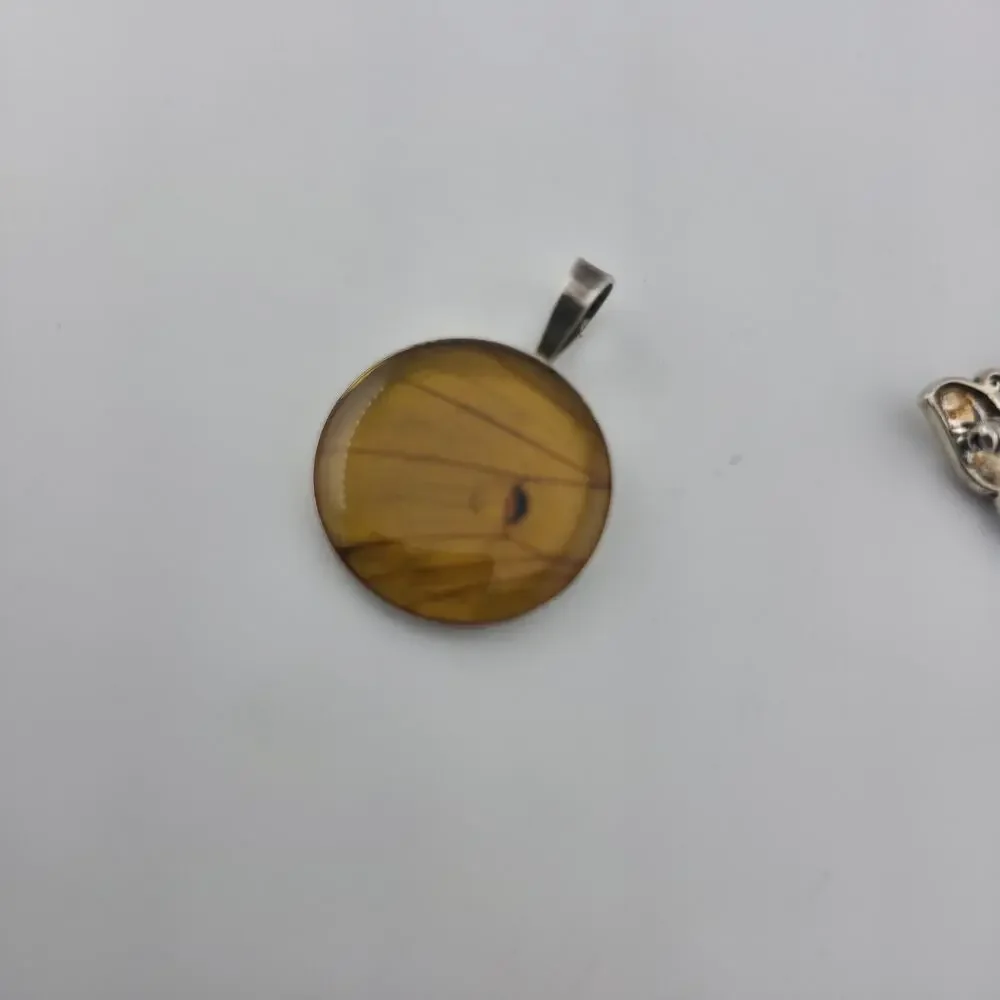 Vintage Sterling Silver Amber Pendant Large Round Honey Cognac Inclusion 1.5